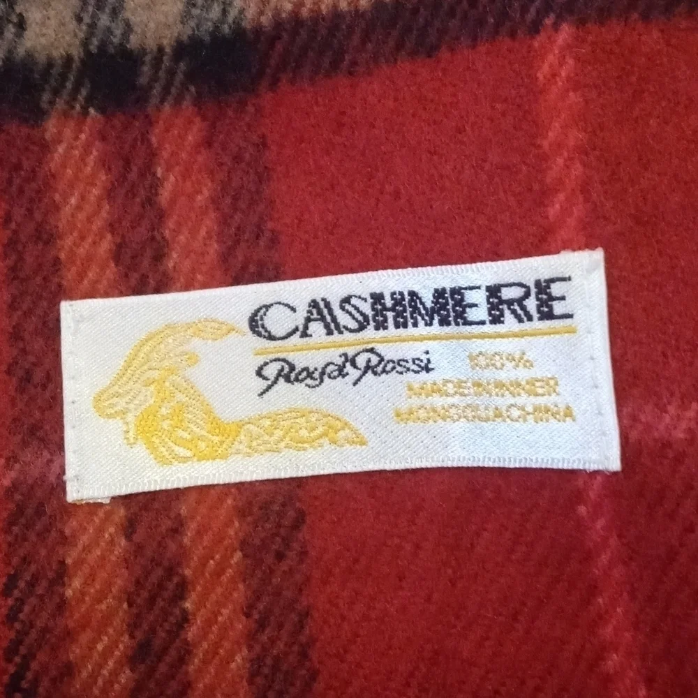 Royal‎ Rossi Cashmere Plaid Khaki Scarf Fringe Red